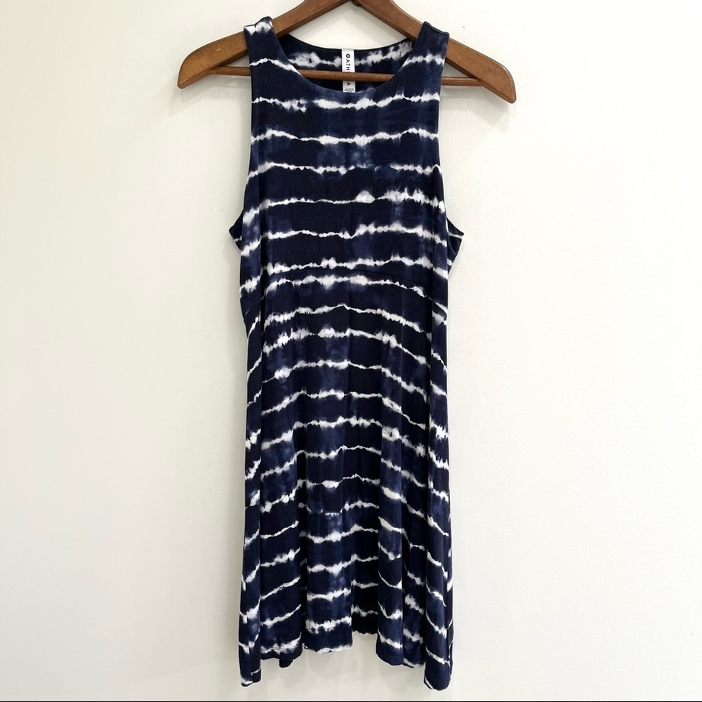 Athleta Santorini Thera navy blue tie-dye modal dress sleeveless jersey stretch
